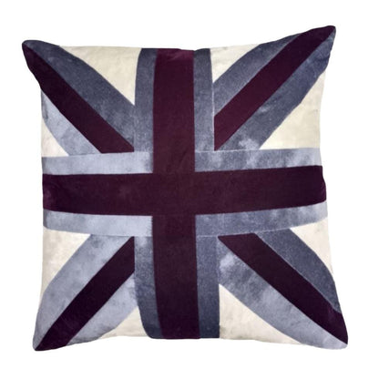 Velvet Union Jack pillow cover, cushion cover grey & purple  micro velvet fabric (pillow not included) by HOME HEART Brands(made in India)