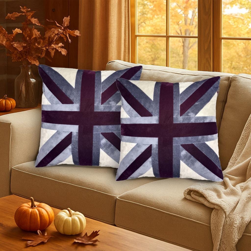 Velvet Union Jack pillow cover, cushion cover grey & purple micro velvet fabric (pillow not included) by HOME HEART Brands(made in India)