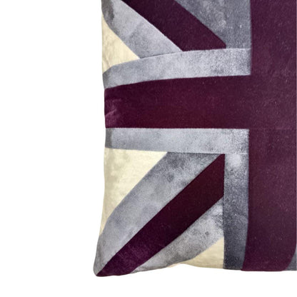 Velvet Union Jack pillow cover, cushion cover grey & purple  micro velvet fabric (pillow not included) by HOME HEART Brands(made in India)