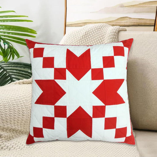 Hand made hand quilted patchwork pillow cover, cushion cover, throw pillow calico red rising star by HOME HEART Brands(made in India)