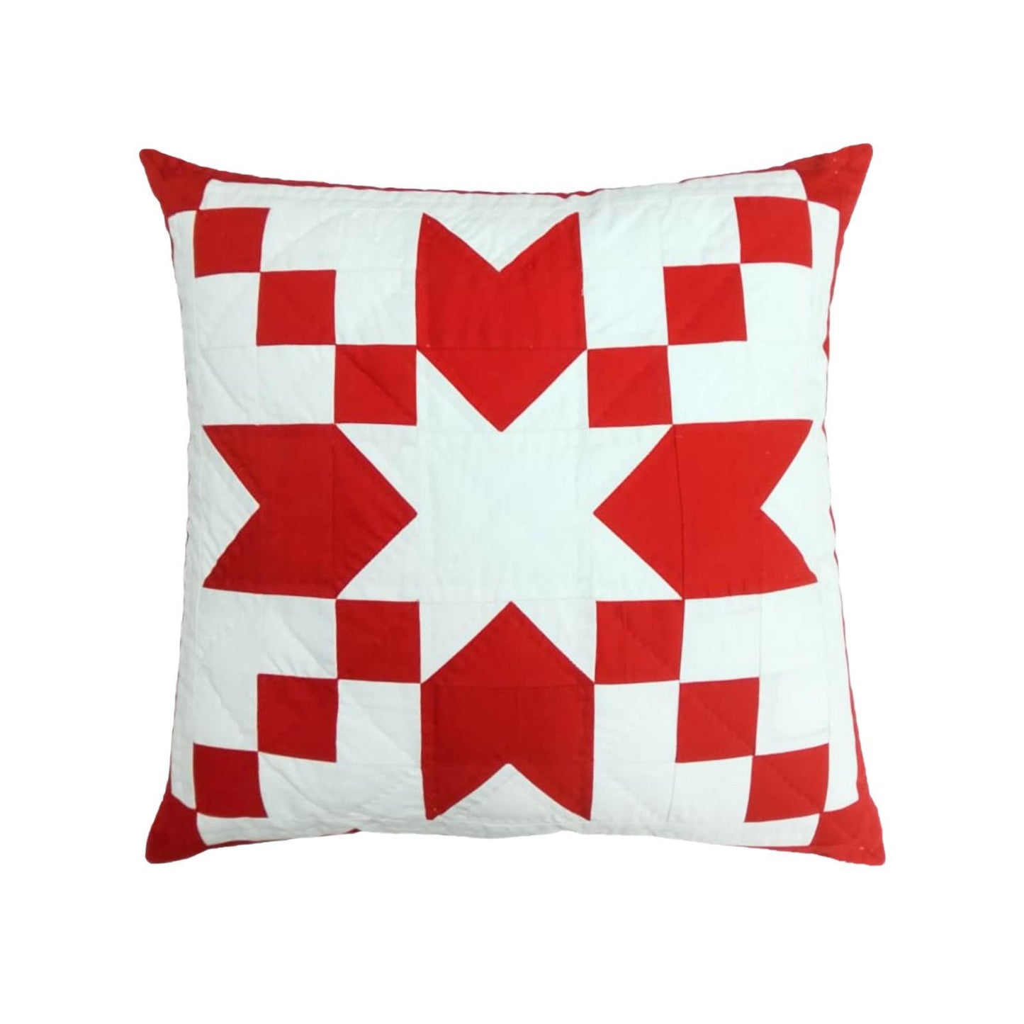 Hand made hand quilted patchwork pillow cover, cushion cover, throw pillow calico red rising star by HOME HEART Brands(made in India)