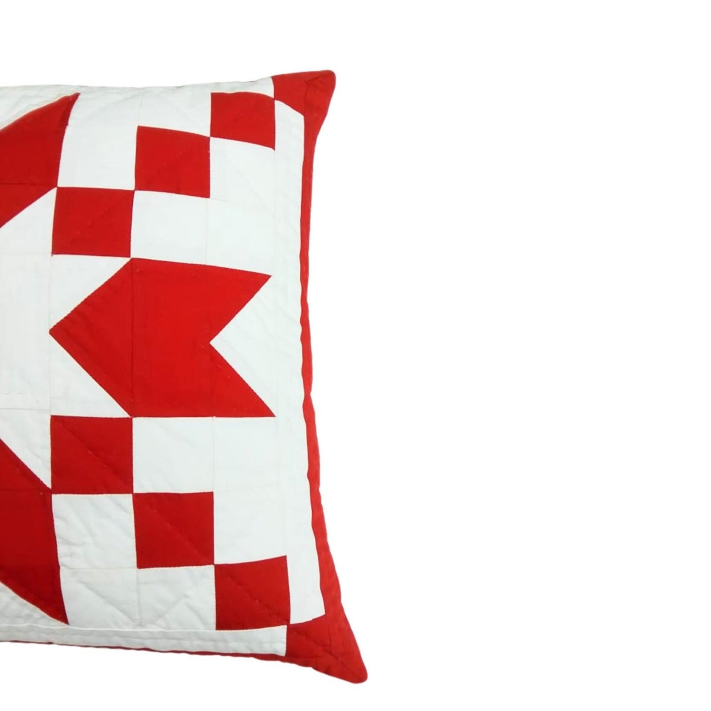 Hand made hand quilted patchwork pillow cover, cushion cover, throw pillow calico red rising star by HOME HEART Brands(made in India)