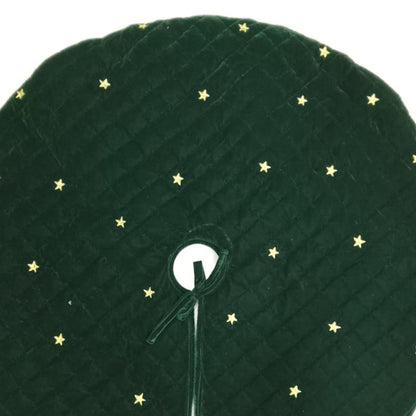 Christmas tree skirt micro green Velvet fabric Quilted with with Gold Star Embroidery. Thick Double Layer quilted by HOME HEART Brands