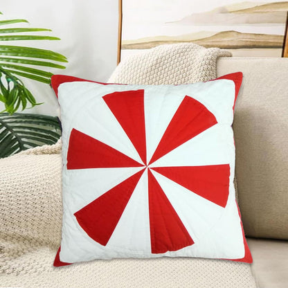 Hand made hand quilted patchwork pillow cover, cushion cover, throw pillow calico red offwhite Pinwheel by HOME HEART Brands(made in India)