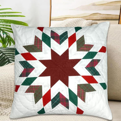 Hand made hand quilted patchwork pillow cover, cushion cover, throw pillow calico red Star garland by HOME HEART Brands(made in India)