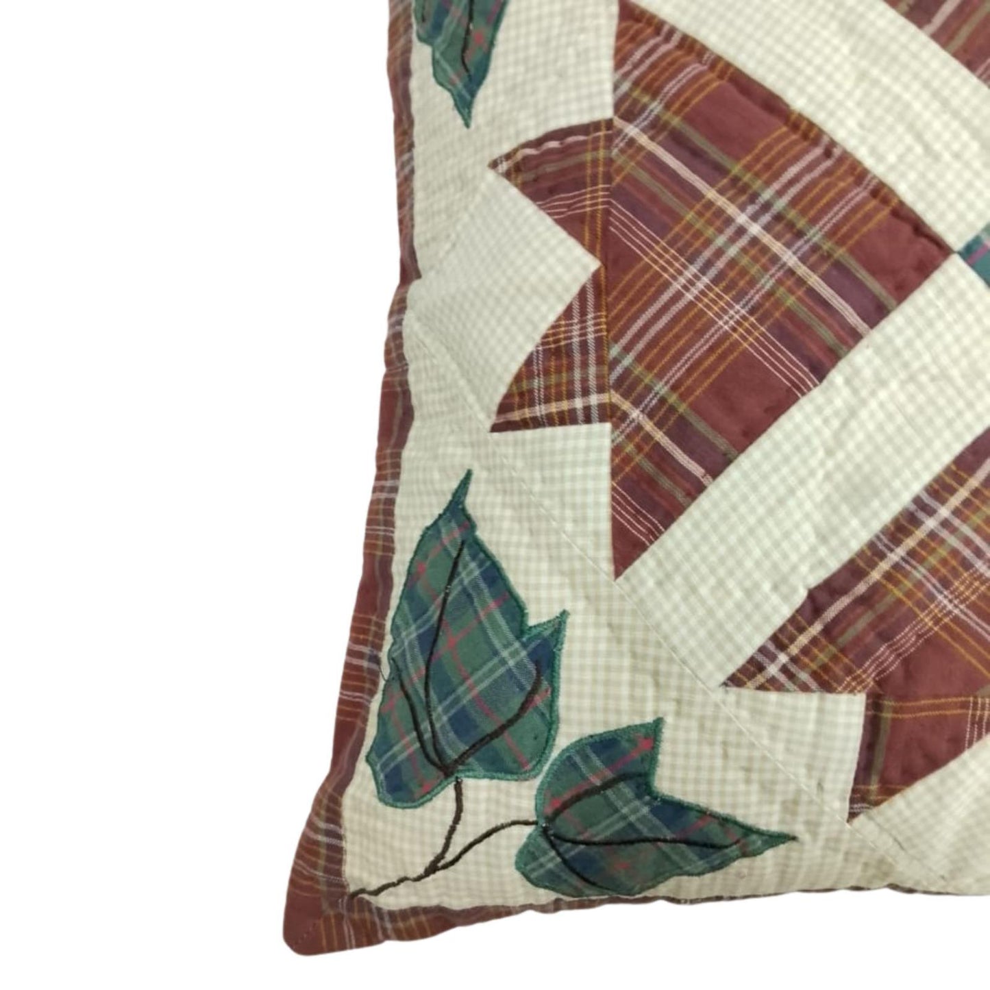 Pillow cover 16"x16" hand quilted cushion cover,decorative throw pillow Rustic Maple Leaf country plaid HOME HEART Brands(made in India)