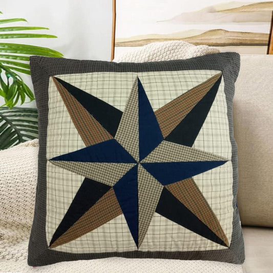 Pillow cover 16"x16" hand quilted cushion cover,decorative throw pillow star of star country plaid HOME HEART Brands(made in India)