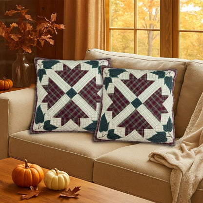 Pillow cover 16"x16" hand quilted cushion cover,decorative throw pillow Rustic Maple Leaf  country plaid HOME HEART Brands(made in India)