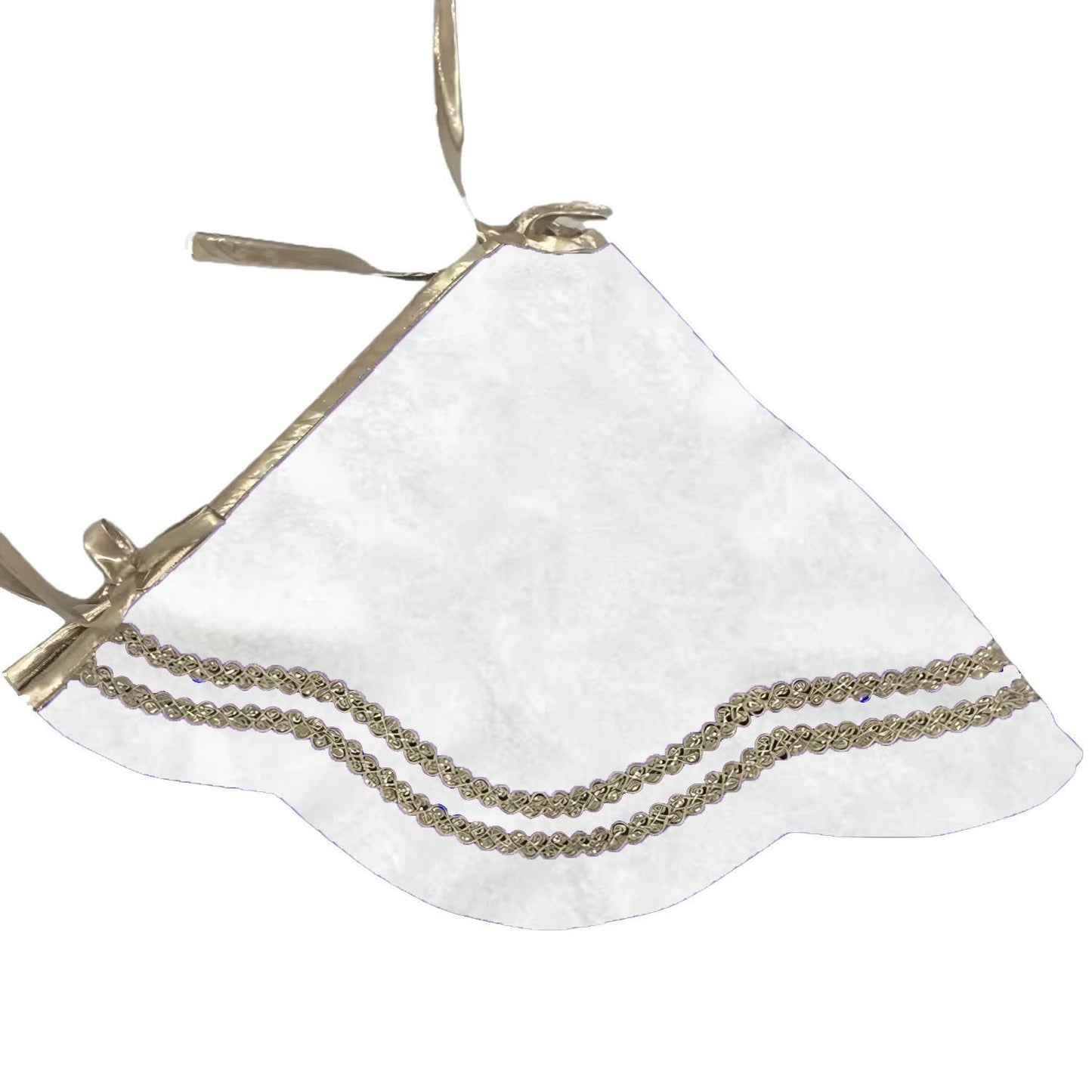 Christmas Tree Skirt Handcrafted Scallop Design offwhite Velvet, Gold Trim Double Layer Heirloom by HOME HEART Brands(Made in India)