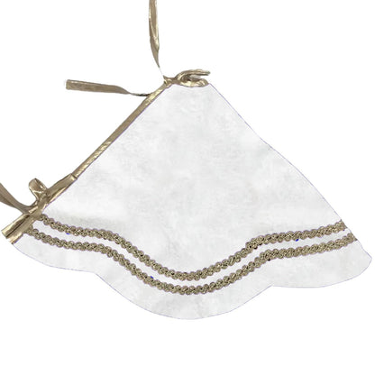 Christmas Tree Skirt Handcrafted Scallop Design offwhite Velvet, Gold Trim Double Layer Heirloom by HOME HEART Brands(Made in India)