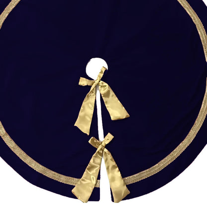 Christmas tree skirt hand crafted Luxurious navy blue velvet & satin bow double Layer Heirloom Quality by HOME HEART Brands(Made in India)