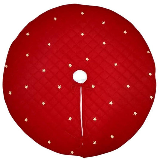 Christmas tree skirt micro red Velvet fabric Quilted with with Gold Star Embroidery. Thick Double Layer quilted by HOME HEART Brands
