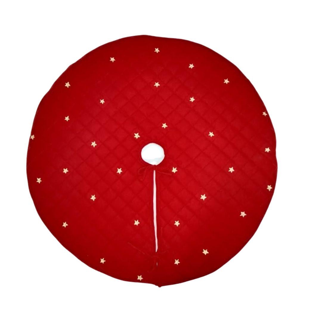 Christmas tree skirt micro red Velvet fabric Quilted with with Gold Star Embroidery. Thick Double Layer quilted by HOME HEART Brands