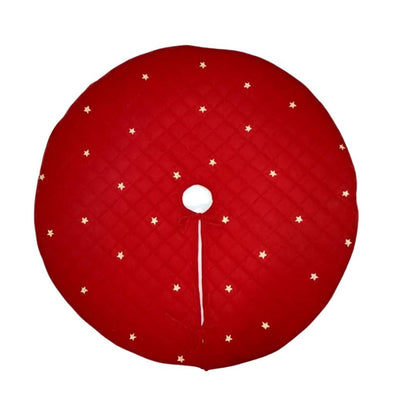 Christmas tree skirt micro red Velvet fabric Quilted with with Gold Star Embroidery. Thick Double Layer quilted by HOME HEART Brands