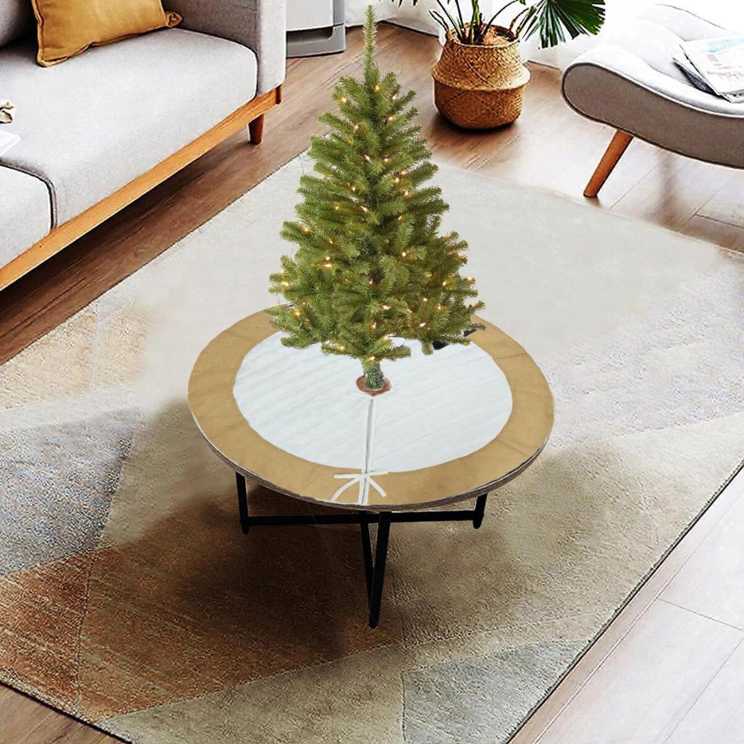 Christmas tree skirt quilted classic ivory dupioni silk with lurex jute border thick Double Layer by Home Heart Brands(Made in India)