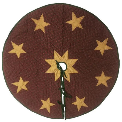 Christmas tree skirt  quilted applique beige star Country Christmas red green plaid  thick Double Layer quilt by HOME HEART Brands