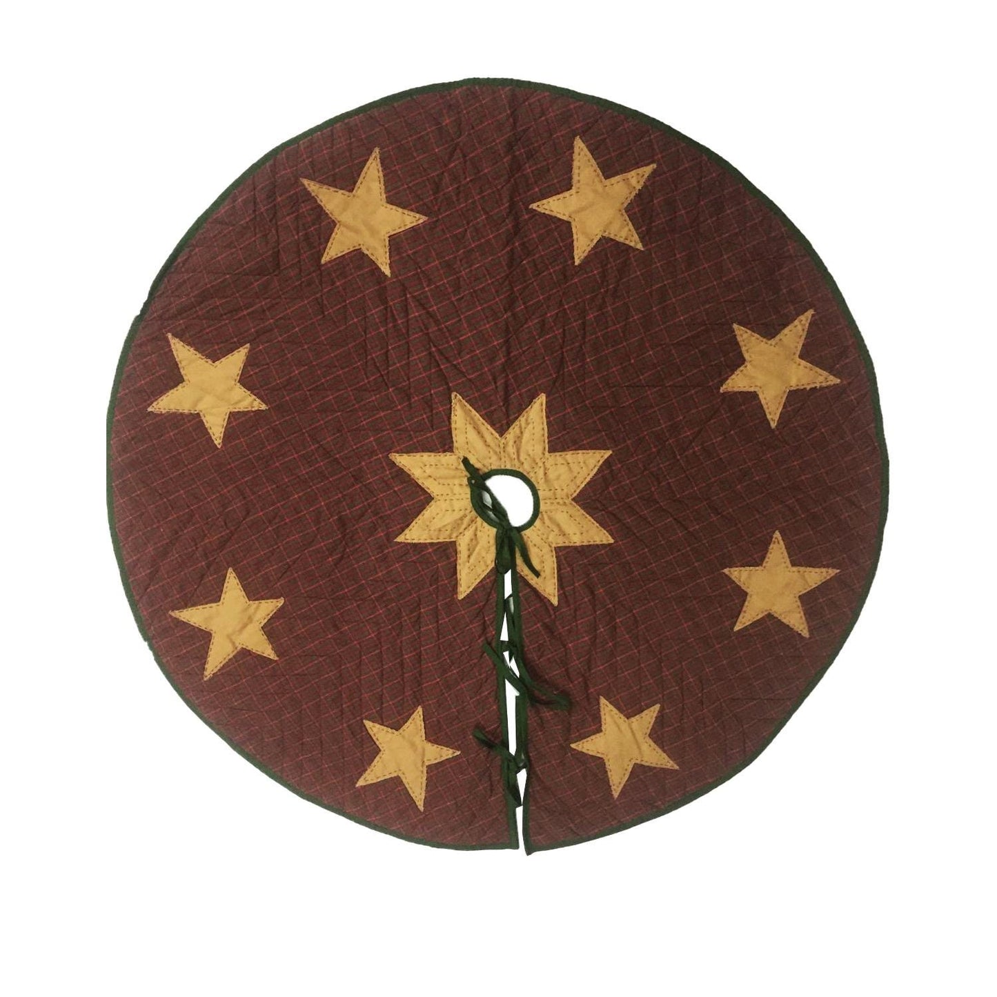 Christmas tree skirt  quilted applique beige star Country Christmas red green plaid  thick Double Layer quilt by HOME HEART Brands
