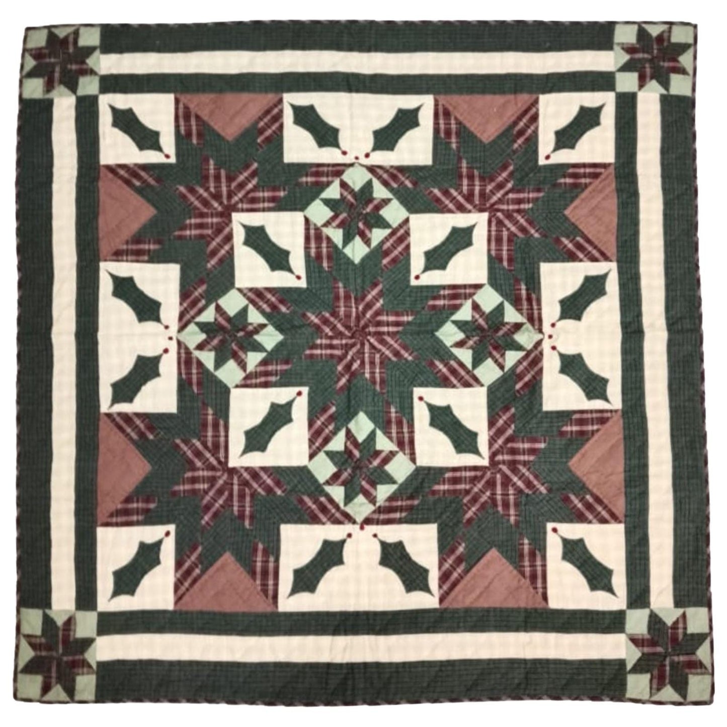 Wall hanging Hand made calico plaid Christmas Star Quilt 45x45 Cotton Hand Quilted Patchwork Table Topper & Baby quilt by HOME HEART Brands