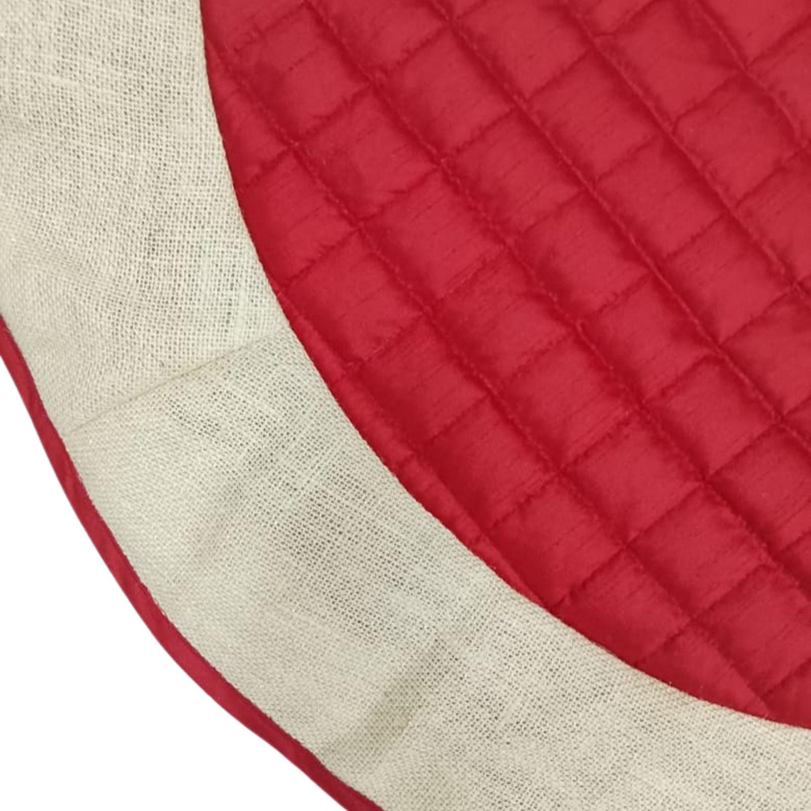 Christmas tree skirt quilted classic red dupioni silk with ivory lurex jute border thick Double Layer by Home Heart Brands(Made in India)