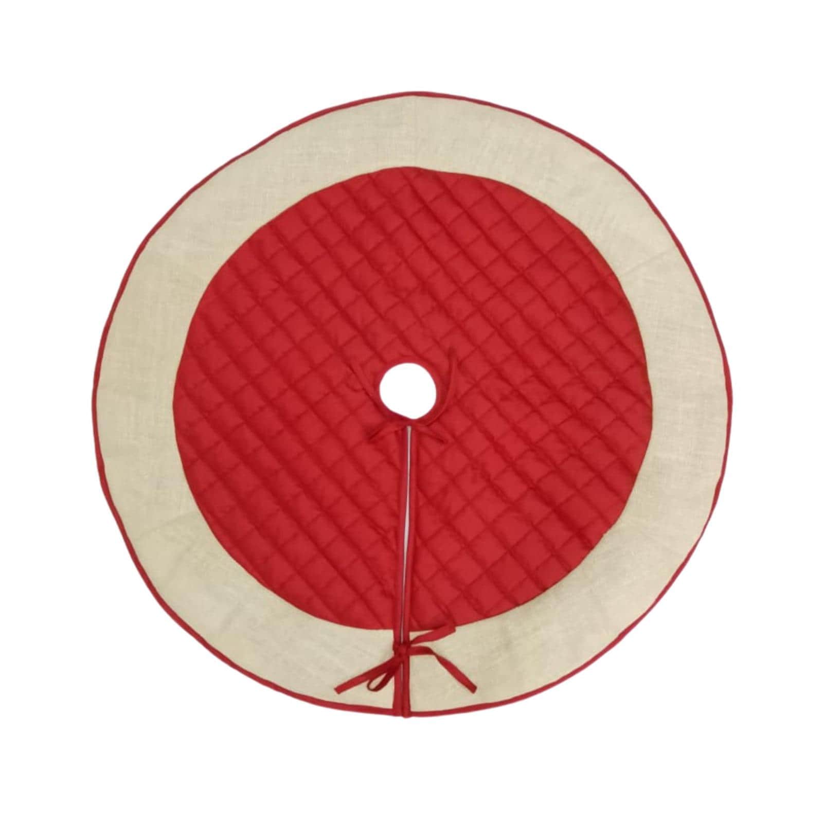 Christmas tree skirt quilted classic red dupioni silk with ivory lurex jute border thick Double Layer by Home Heart Brands(Made in India)