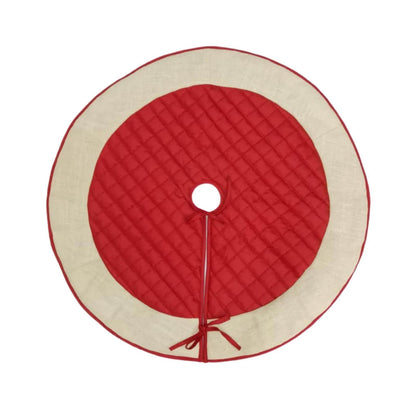 Christmas tree skirt quilted classic red dupioni silk with ivory lurex jute border thick Double Layer by Home Heart Brands(Made in India)