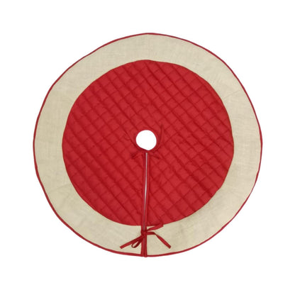 Christmas tree skirt quilted classic red dupioni silk with ivory lurex jute border thick Double Layer by Home Heart Brands(Made in India)
