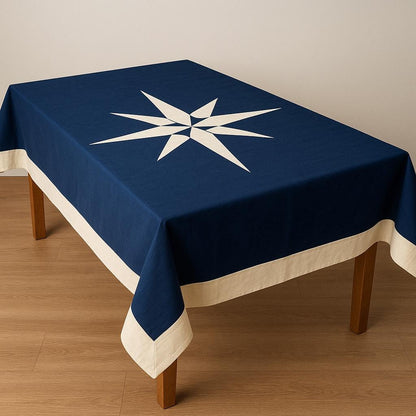 Table Cloth  Compass Star Navy Blue & Off-White Patchwork handmade duck cotton 10oz(310gsm) tablecover Made in India by Home Heart Brand