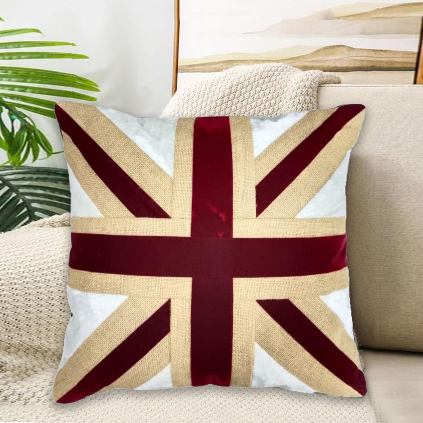 Velvet lurex jute Union Jack pillow cover, cushion cover  pillow not included micro velvet fabric by HOME HEART Brands(made in India)