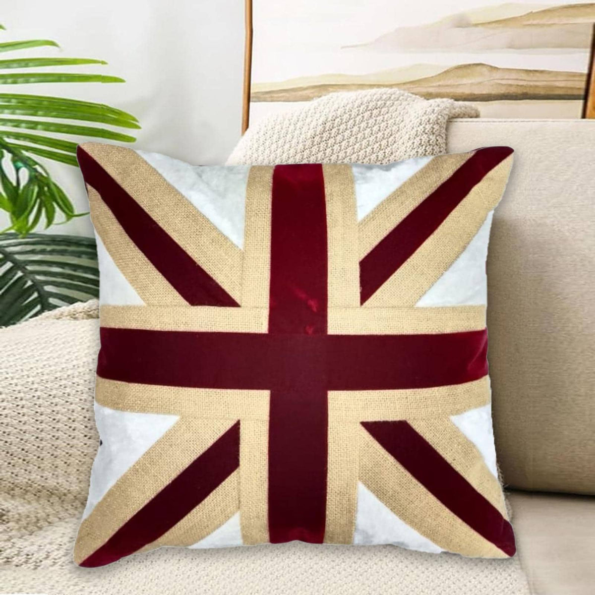 Velvet lurex jute Union Jack pillow cover, cushion cover pillow not included micro velvet fabric by HOME HEART Brands(made in India)