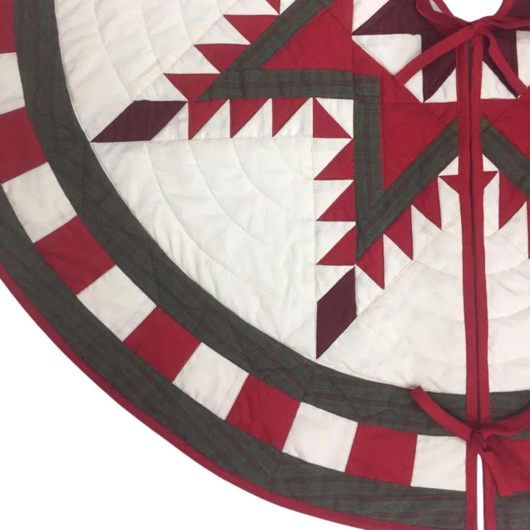 Christmas tree skirt quilted patchwork Feathered Star calico Thick Double Layer Heirloom Quality by HOME HEART Brands( Made in India)