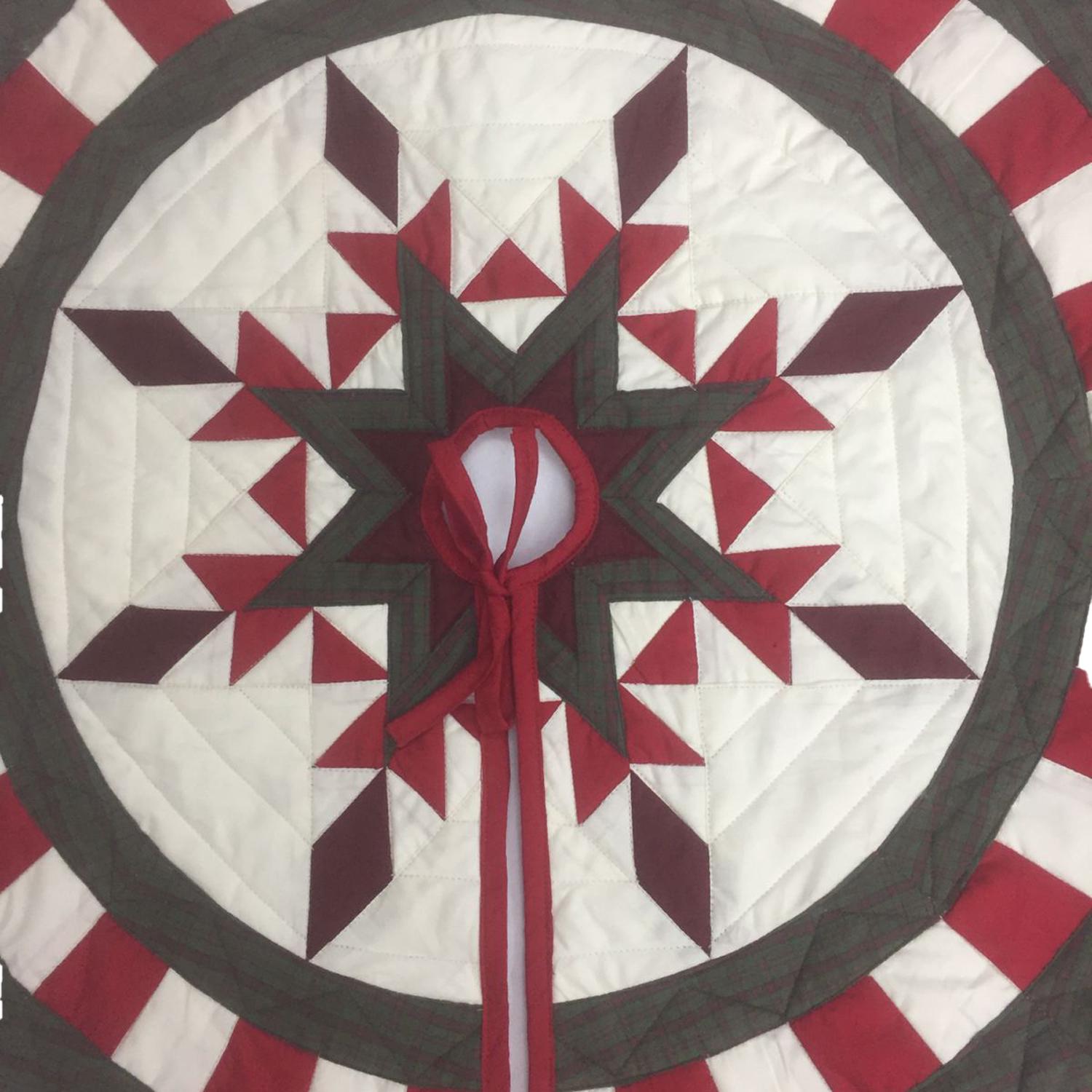 Christmas tree skirt quilted patchwork Feathered Star calico Thick Double Layer Heirloom Quality by HOME HEART Brands( Made in India)