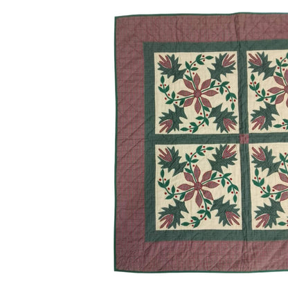 Hand Quilted Poinsettia Cotton Throw: Christmas Table Topper (44"x44")