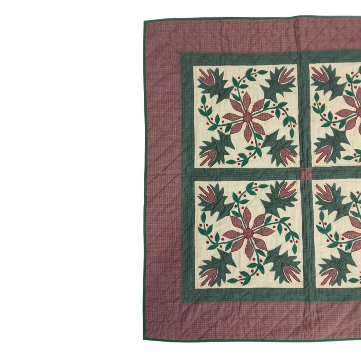 Hand Quilted Poinsettia Cotton Throw: Christmas Table Topper (44"x44")