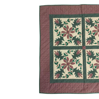 Hand Quilted Poinsettia Cotton Throw: Christmas Table Topper (44"x44")