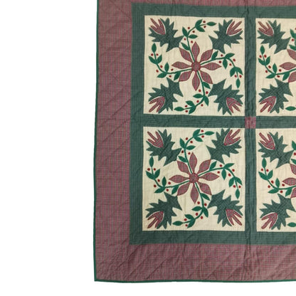 Hand Quilted Poinsettia Cotton Throw: Christmas Table Topper (44"x44")