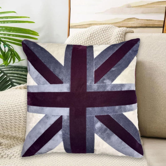 Velvet Union Jack pillow cover, cushion cover grey & purple  micro velvet fabric (pillow not included) by HOME HEART Brands(made in India)
