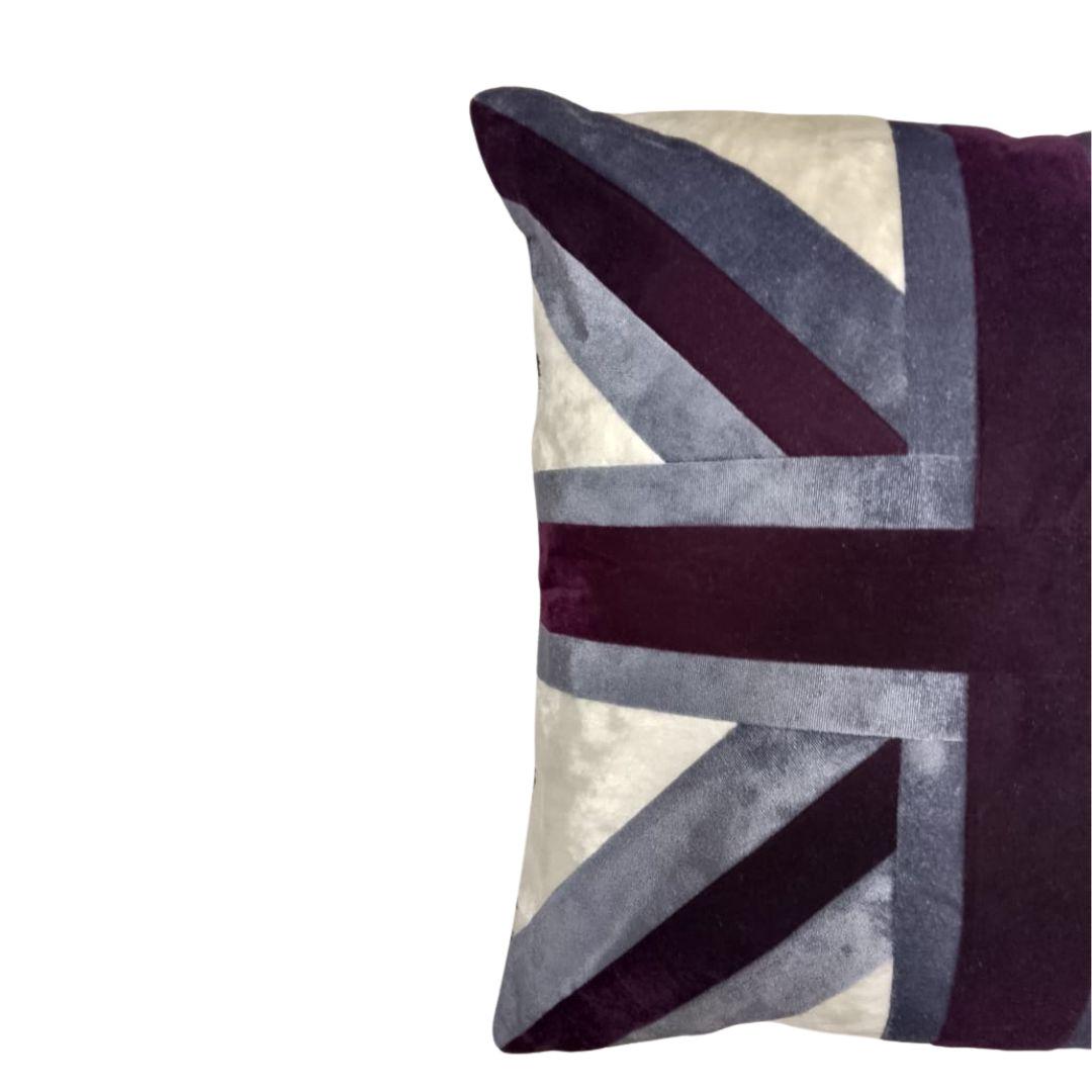 Velvet Union Jack pillow cover, cushion cover grey & purple  micro velvet fabric (pillow not included) by HOME HEART Brands(made in India)