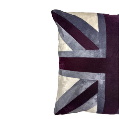 Velvet Union Jack pillow cover, cushion cover grey & purple  micro velvet fabric (pillow not included) by HOME HEART Brands(made in India)