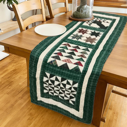 Table Runner Christmas Sampler 16"x74" Holiday Decor hand Quilted  table runner plaid fabric by HOME HEART Brands(Made India)