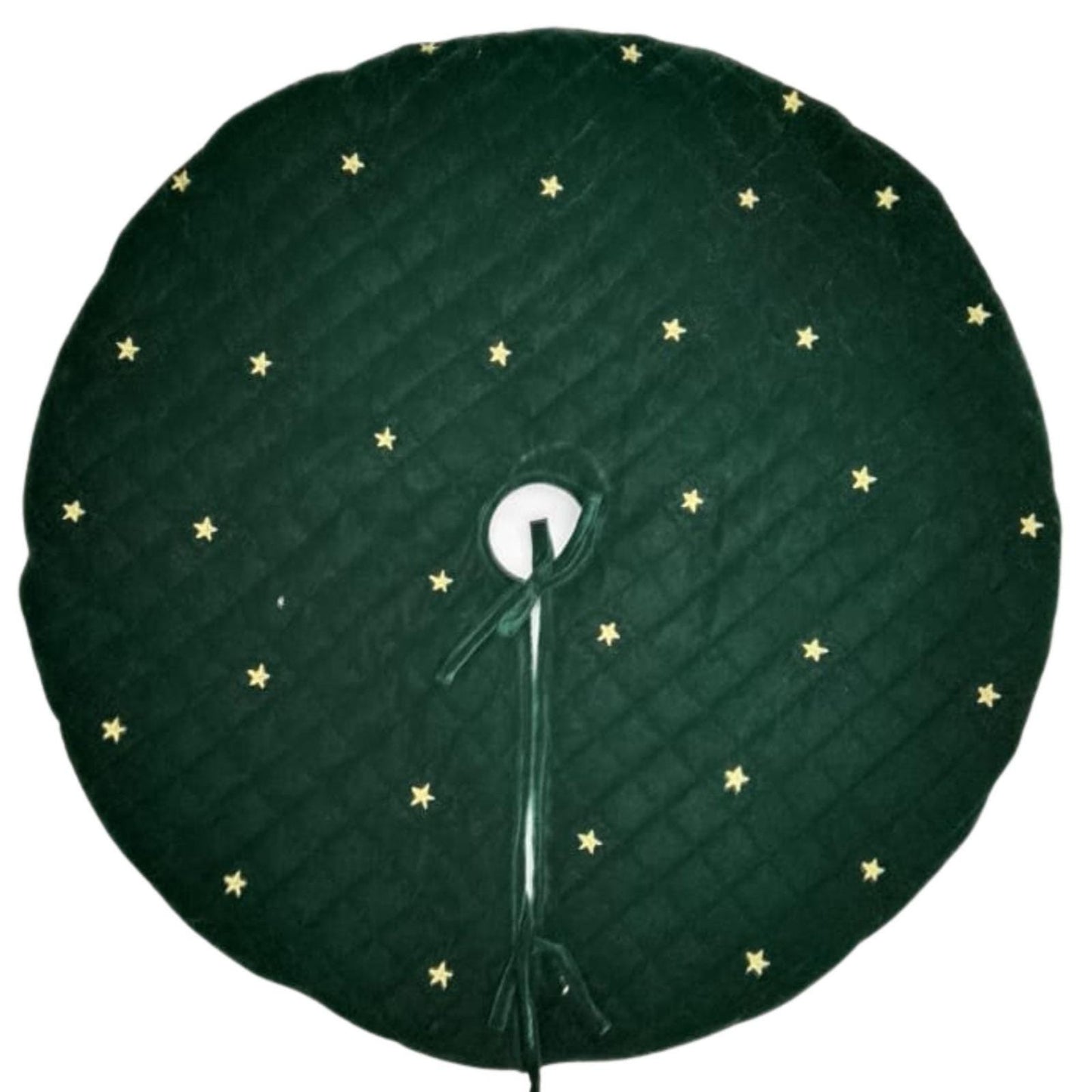 Christmas tree skirt micro green Velvet fabric Quilted with with Gold Star Embroidery. Thick Double Layer quilted by HOME HEART Brands