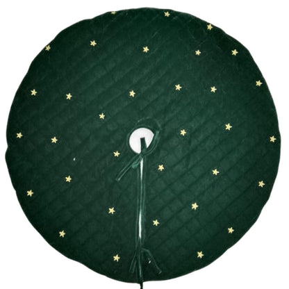 Christmas tree skirt micro green Velvet fabric Quilted with with Gold Star Embroidery. Thick Double Layer quilted by HOME HEART Brands