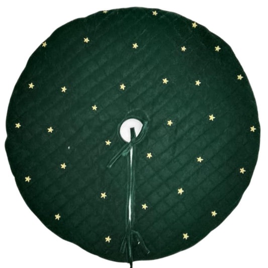 Christmas tree skirt micro green Velvet fabric Quilted with with Gold Star Embroidery. Thick Double Layer quilted by HOME HEART Brands