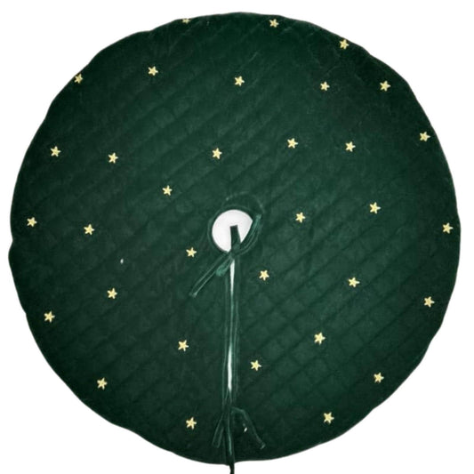 Christmas tree skirt micro green Velvet fabric Quilted with with Gold Star Embroidery. Thick Double Layer quilted by HOME HEART Brands