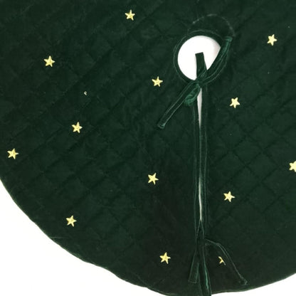 Christmas tree skirt micro green Velvet fabric Quilted with with Gold Star Embroidery. Thick Double Layer quilted by HOME HEART Brands