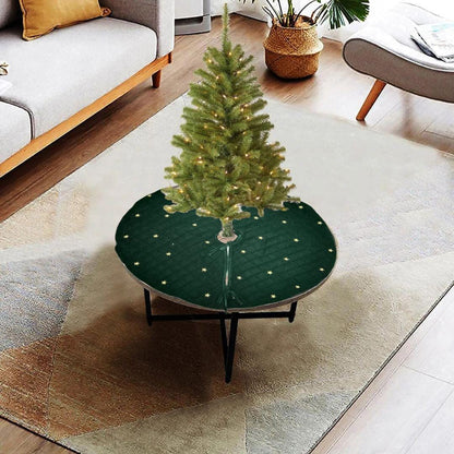 Christmas tree skirt micro green Velvet fabric Quilted with with Gold Star Embroidery. Thick Double Layer quilted by HOME HEART Brands