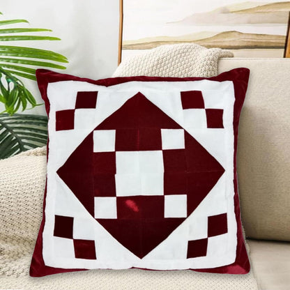 Velvet red diamond squarepatchwork pillow cover, cushion cover pillow not included micro velvet fabric by HOME HEART Brands(made in India)
