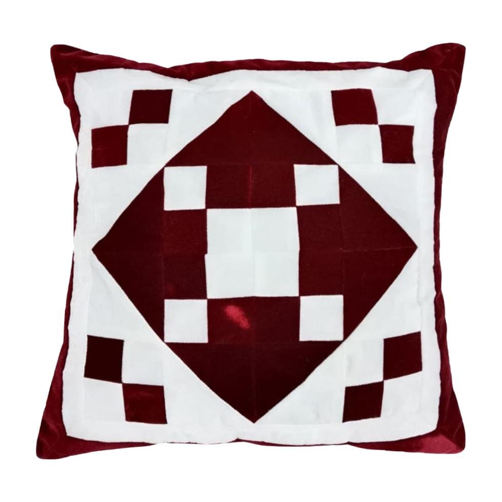 Velvet red diamond squarepatchwork pillow cover, cushion cover  pillow not included micro velvet fabric by HOME HEART Brands(made in India)