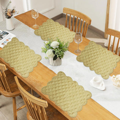 Golden Beige Dupioni Silk Quilted Table Runner: Reversible Scalloped Placemat