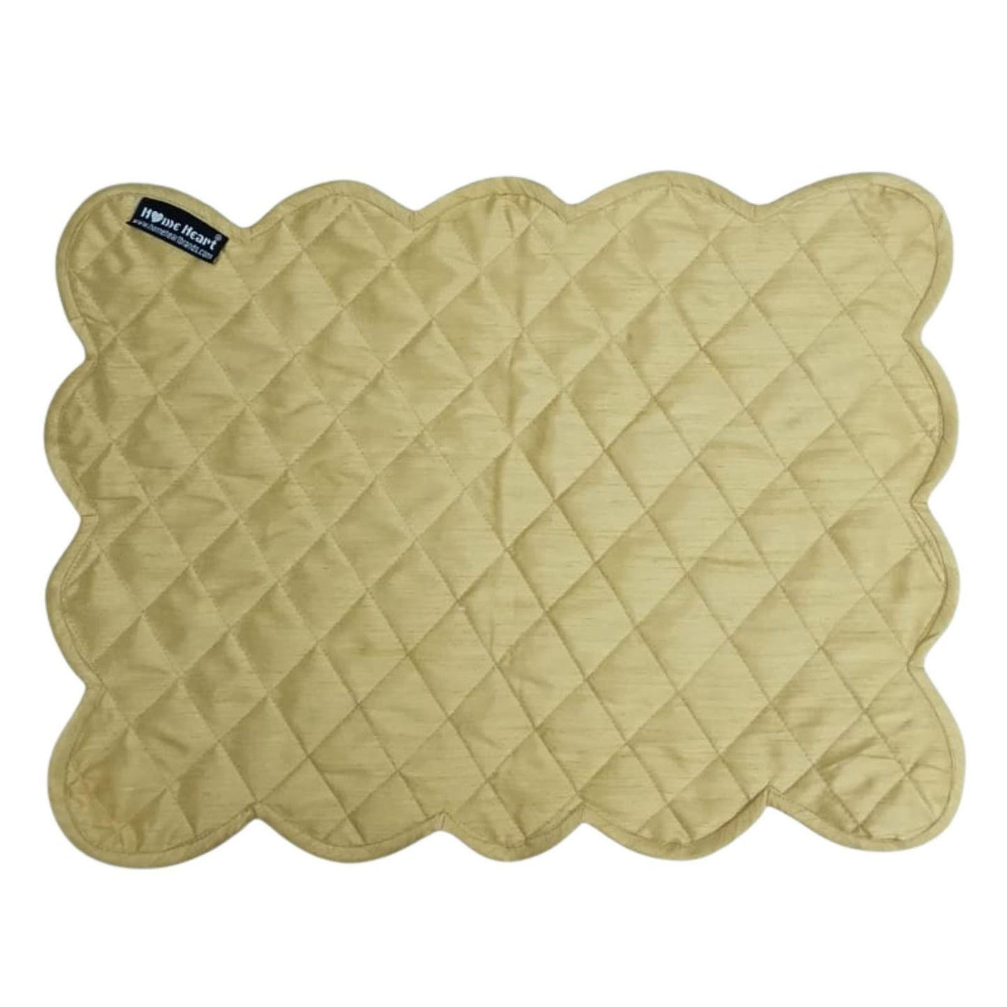 Golden Beige Dupioni Silk Quilted Table Runner: Reversible Scalloped Placemat