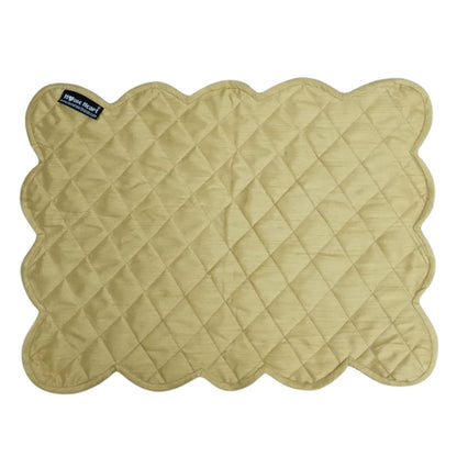 Golden Beige Dupioni Silk Quilted Table Runner: Reversible Scalloped Placemat